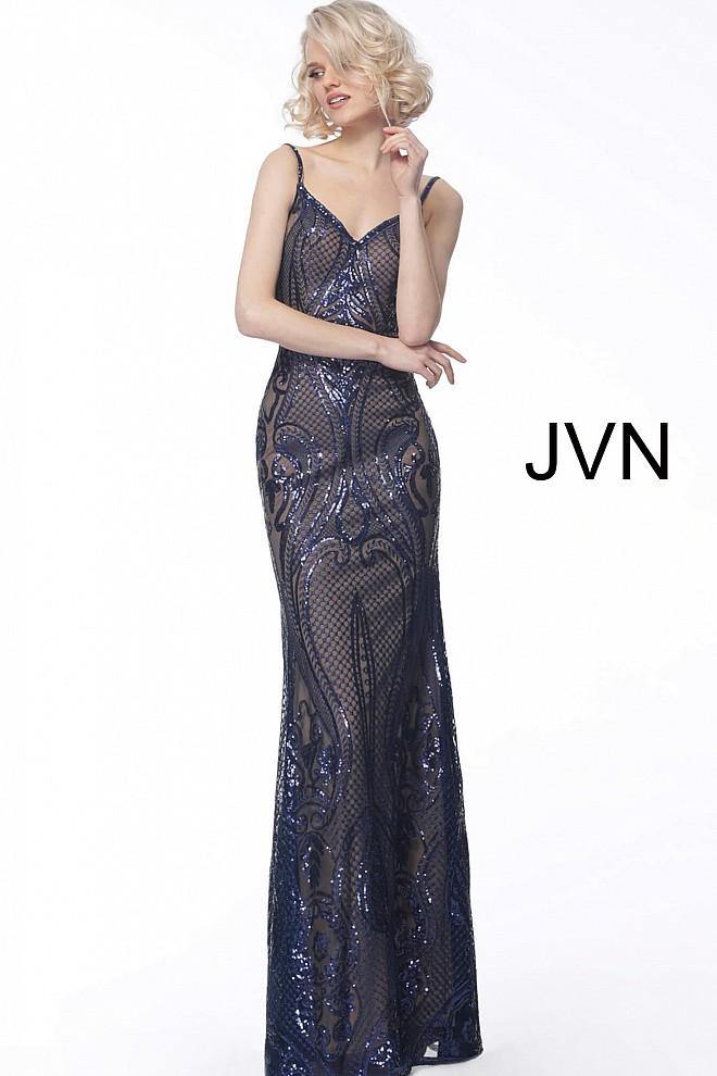 JVN By Jovani Long Spaghetti Straps Dress JVN66960 - The Dress Outlet Jovani