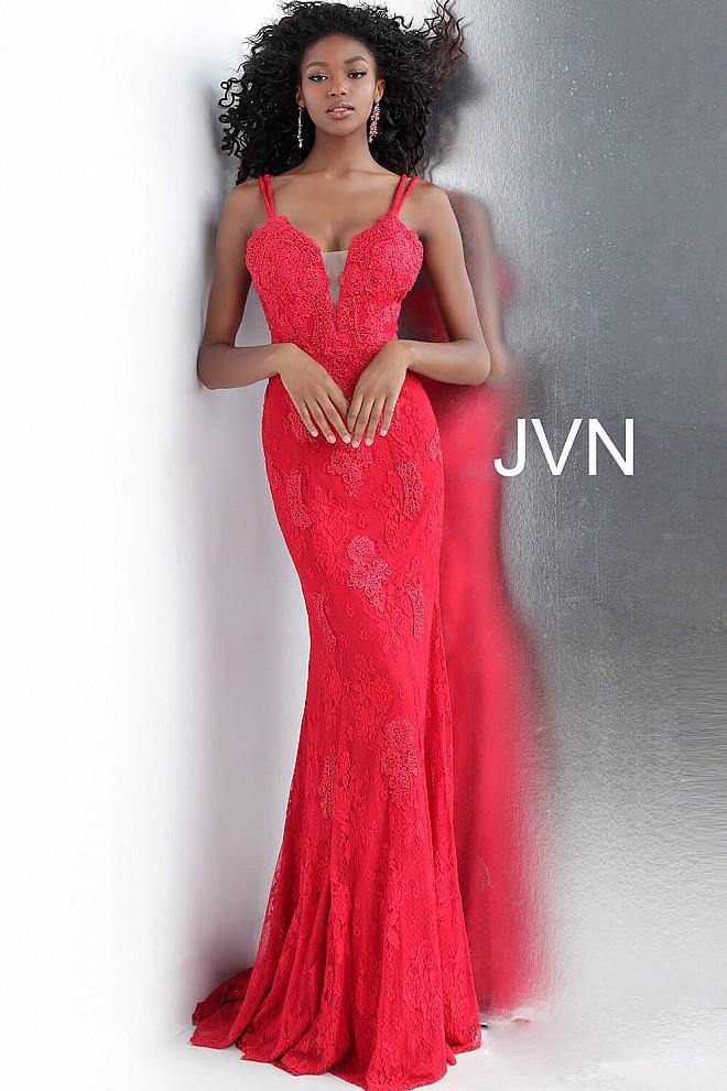 JVN By Jovani Long Fitted Formal Lace Prom Gown JVN66971 - The Dress Outlet Jovani