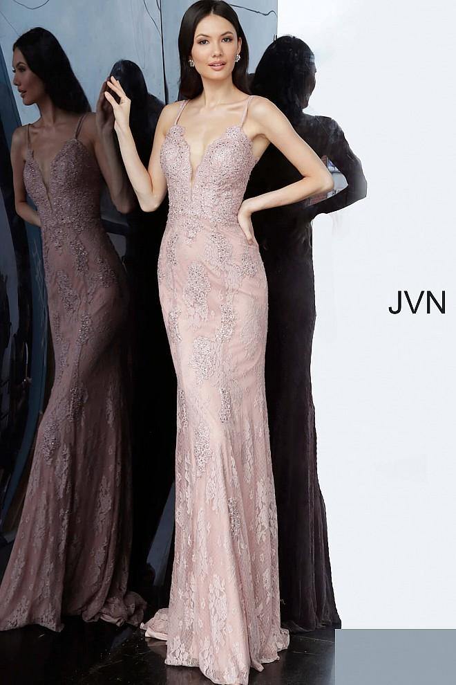 JVN By Jovani Long Fitted Formal Lace Prom Gown JVN66971 - The Dress Outlet Jovani