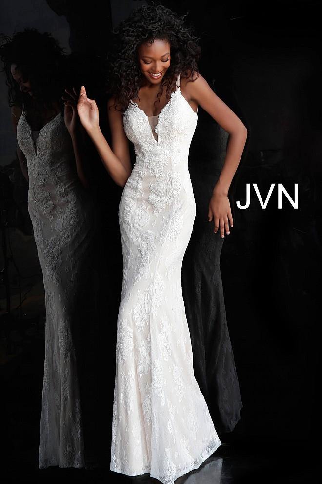 JVN By Jovani Long Fitted Formal Lace Prom Gown JVN66971 - The Dress Outlet Jovani