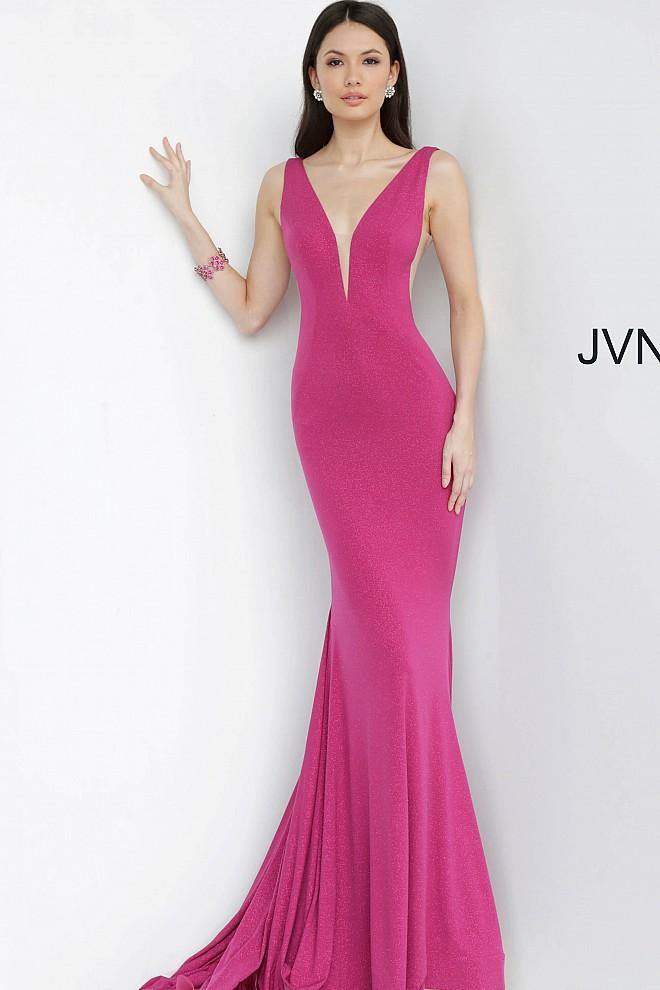 JVN by Jovani Plunging Neckline Fitted Evening Long Dress JVN67093 - The Dress Outlet Jovani