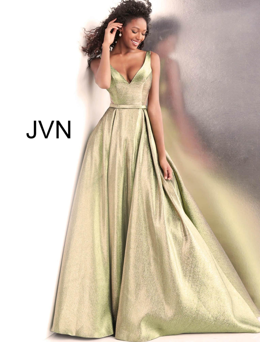 JVN By Jovani Long Prom Ballgown JVN67647 Green/Gold - The Dress Outlet Jovani