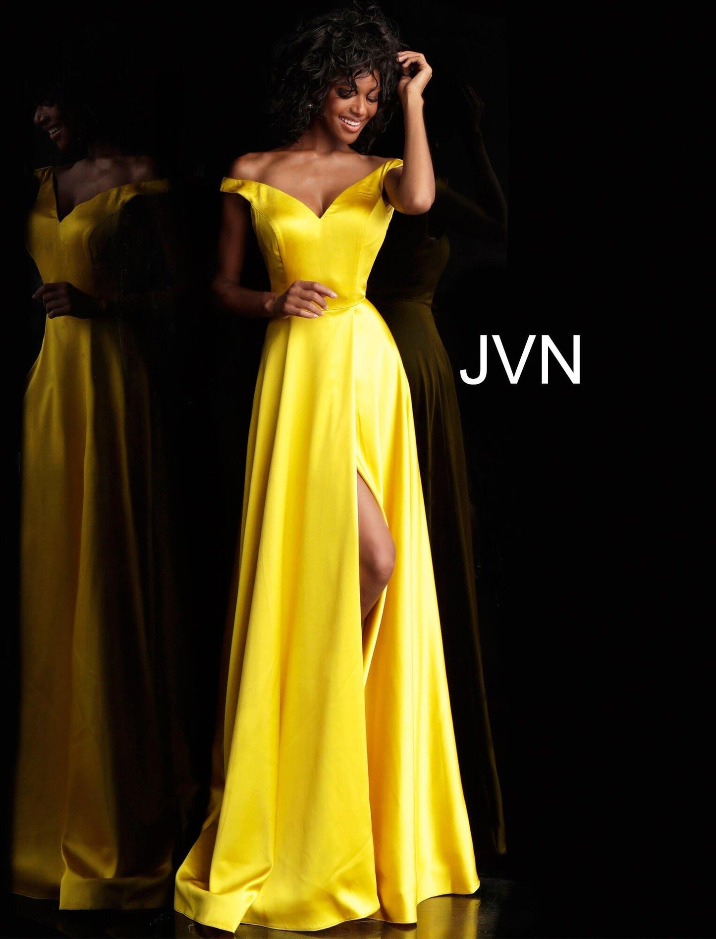 JVN By Jovani Off Shoulder High Slit Prom Dress JVN67752 - The Dress Outlet Jovani