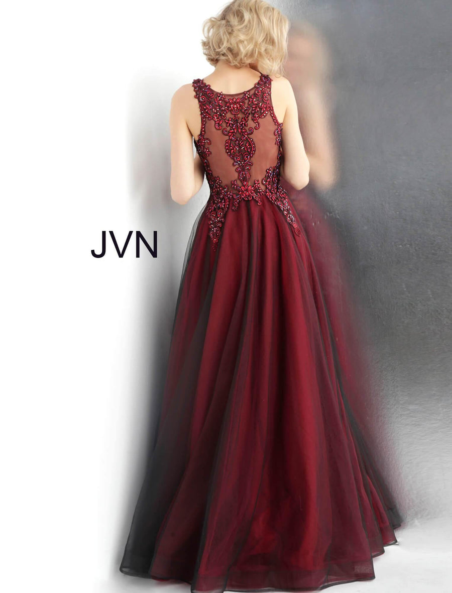 JVN By Jovani Long Ball Gown JVN67782 Wine/Black - The Dress Outlet Jovani