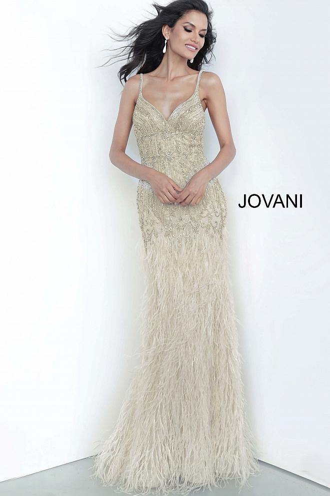 JVN By Jovani Prom Formal Long Dress JVN68827 Cream - The Dress Outlet Jovani