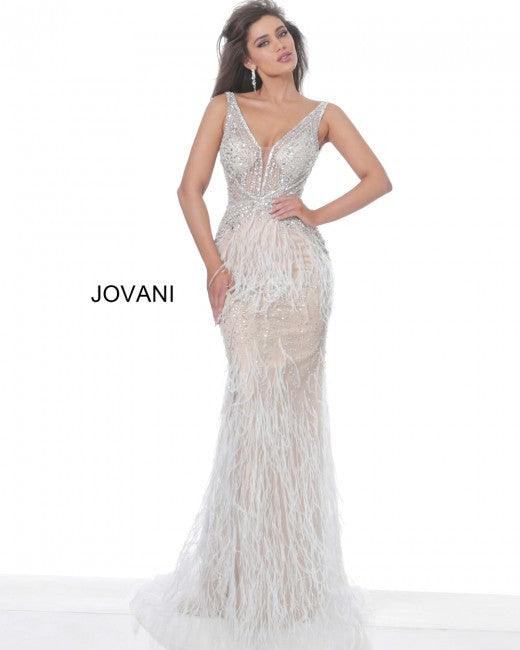 Jovani Prom Long Sleeveless Feather Dress 03023 - The Dress Outlet