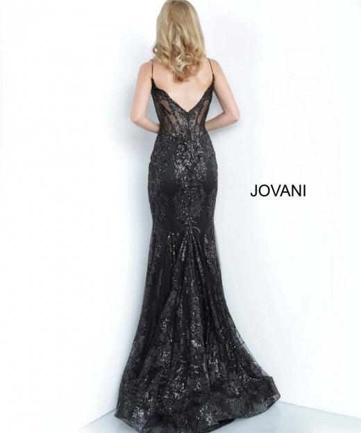 Jovani 3675 Prom Long Spaghetti Straps Mermaid Gown Black