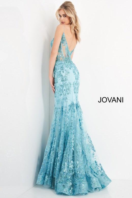 Jovani 3675 Prom Long Spaghetti Straps Mermaid Gown Turquoise