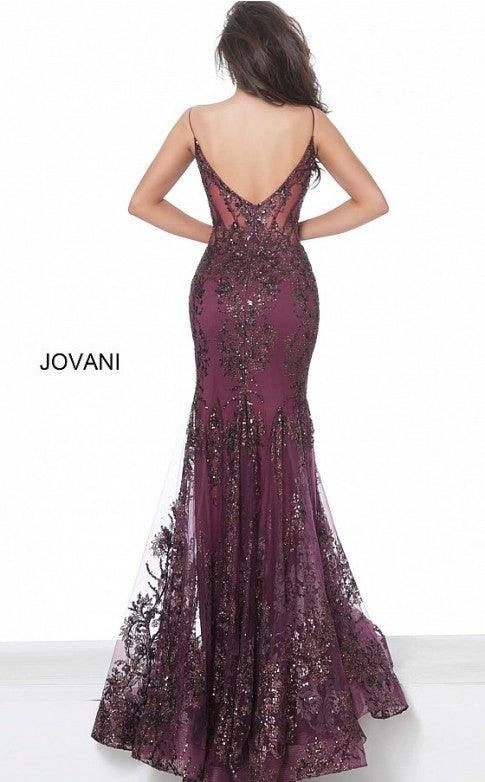 Jovani 3675 Prom Long Spaghetti Straps Mermaid Gown Eggplant