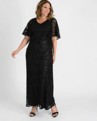 Champagne Kiyonna Celestial Cape Sleeve Gown for $328.0 – The Dress Outlet