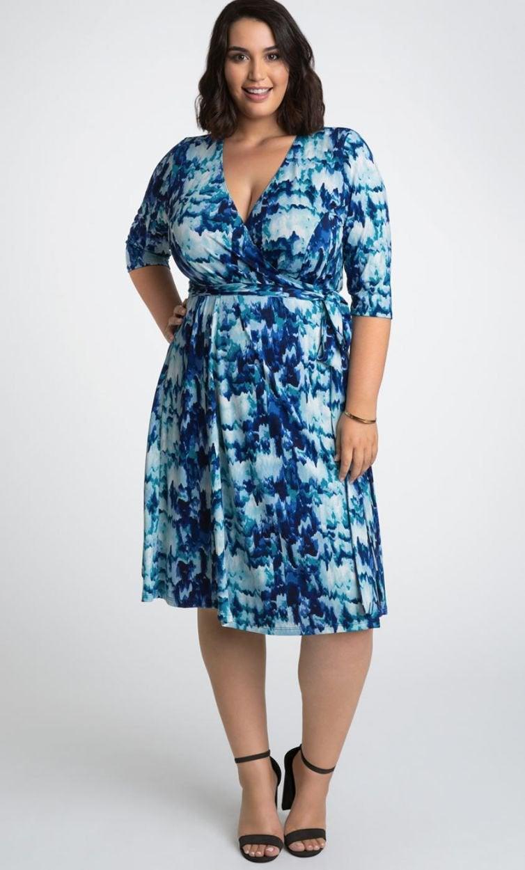 Indigo Rain Print Essential Wrap Short Plus Size Dress for $79.2 – The ...