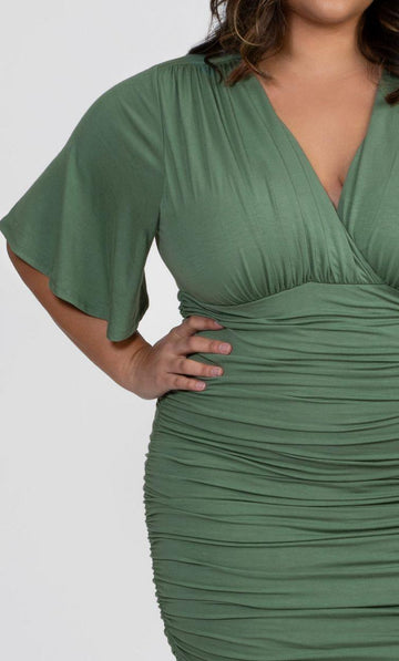 Kiyonna Rumor Ruched Dress In Sage Size 2X  Plus size outfits, Plus size  fashion, Plus size cocktail dresses