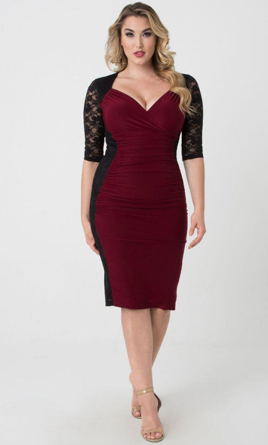 Burgundy Illusion Short Dress Plus Size for $112.0 – The Dress Outlet