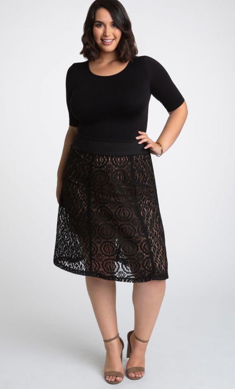 Kiyonna Muse Lace Midi Skirt Short Dress - The Dress Outlet Kiyonna