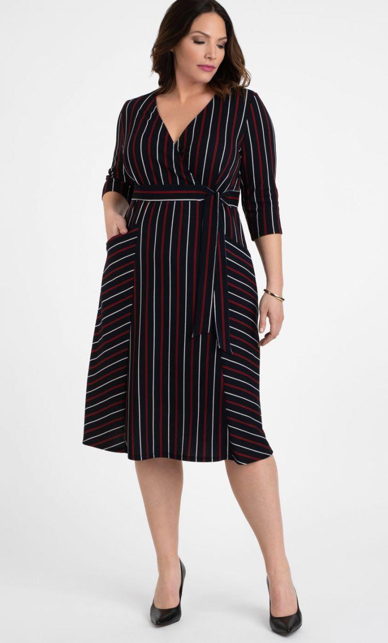 Kiyonna Short Faux Wrap Dress Formal Cocktail with Pockets - The Dress Outlet Kiyonna