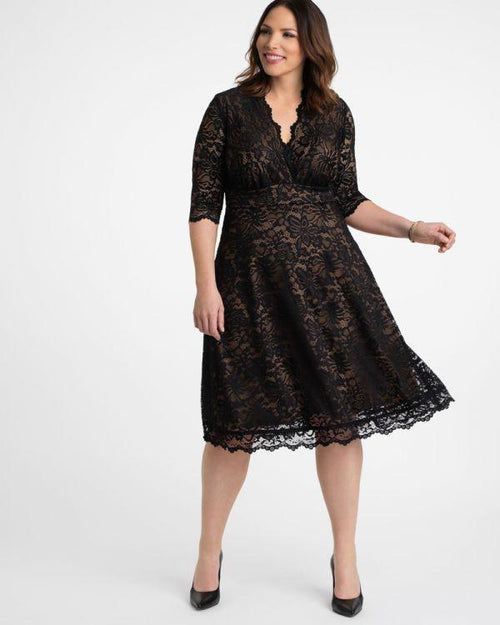 Black Lace/Caramel Lining Short Lace Dress 3/4 Sleeve for $158.0 – The Dress  Outlet