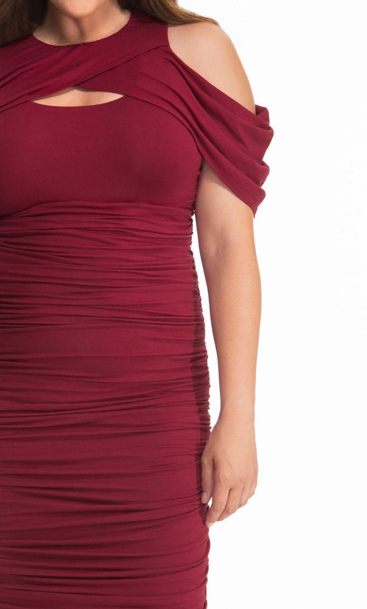 Kiyonna Short Ruched Dress Off Shoulder Fitted - The Dress Outlet Kiyonna