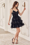 Cocktail Dresses Short A Line Tiered Scalloped Dress Black