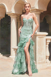 Prom Dresses Layered Ruffled Long Mermaid Prom Dress Sage