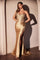 Prom Dresses Fitted Lace Long Formal Slit Prom Dress Gold