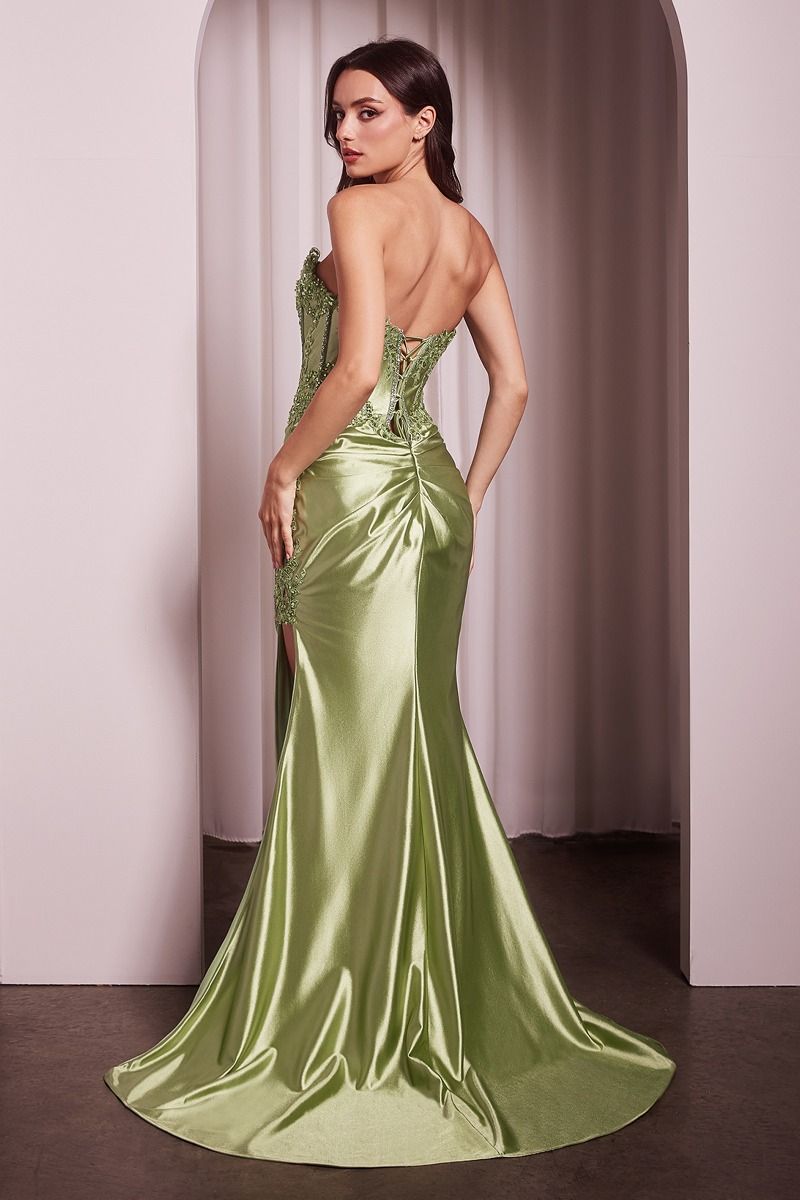 Prom Dresses Fitted Lace Long Formal Slit Prom Dress Greenery