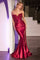 Prom Dresses Fitted Lace Long Formal Slit Prom Dress Red