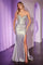 Prom Dresses Fitted Lace Long Formal Slit Prom Dress Silver