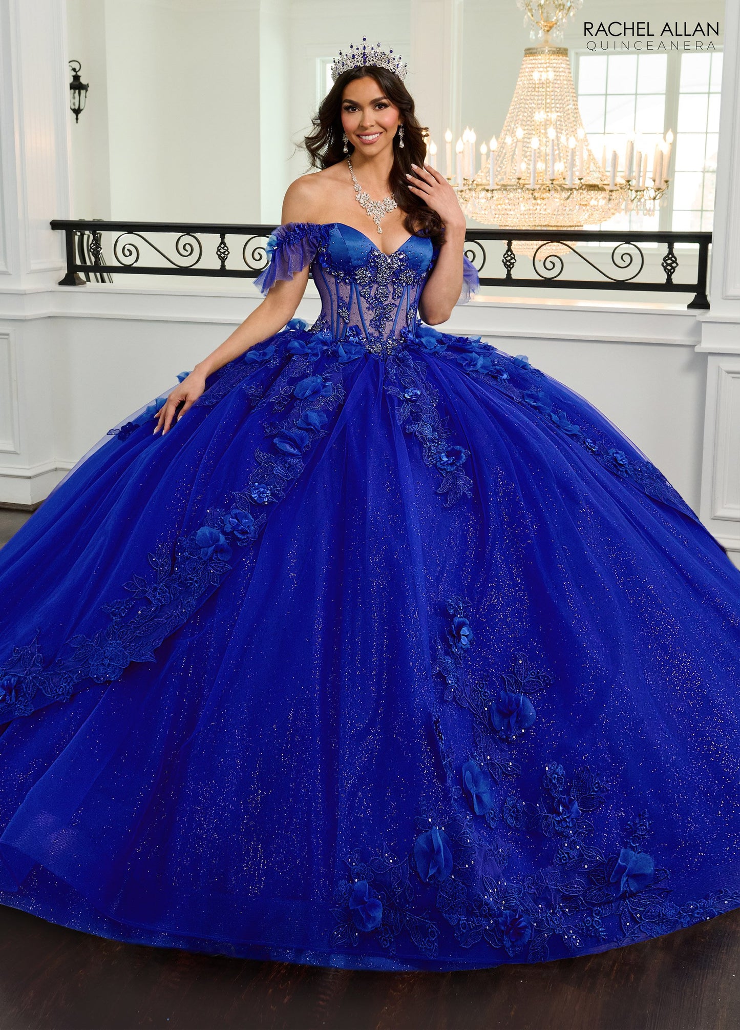 Quinceniera Dresses Sweet 16 Gliiter 3D Long Quinceanera Dress Royal