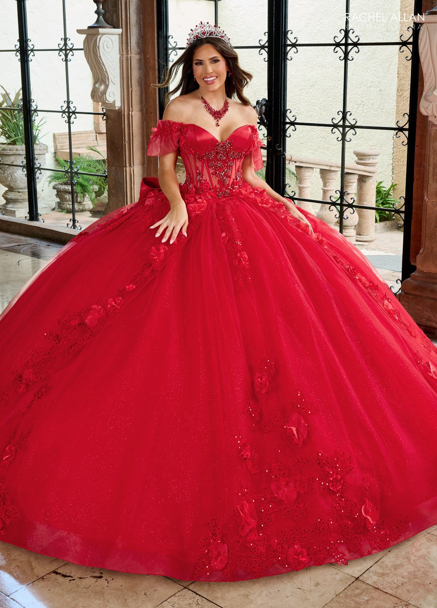 Quinceniera Dresses Sweet 16 Gliiter 3D Long Quinceanera Dress Red