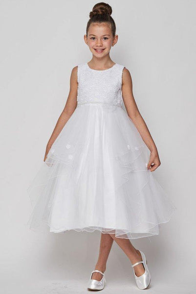 White Lace and Pearl Tulle Flower Girls Dress for $62.99 – The Dress Outlet