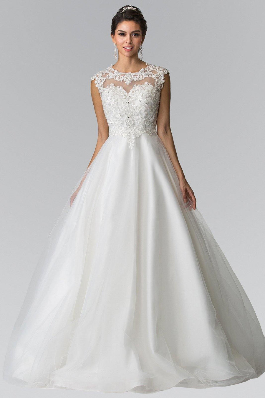 Lace Embellisehd Bodice Long Wedding Dress - The Dress Outlet Elizabeth K