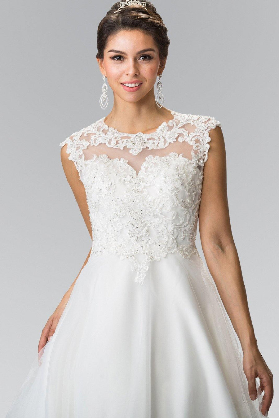 Lace Embellisehd Bodice Long Wedding Dress - The Dress Outlet Elizabeth K