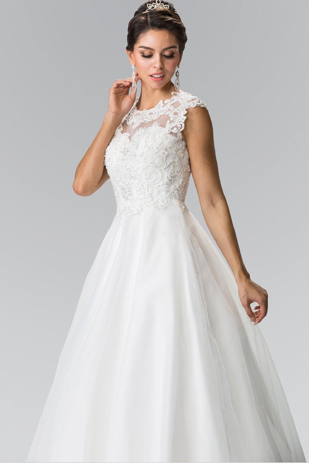 Lace Embellisehd Bodice Long Wedding Dress - The Dress Outlet Elizabeth K