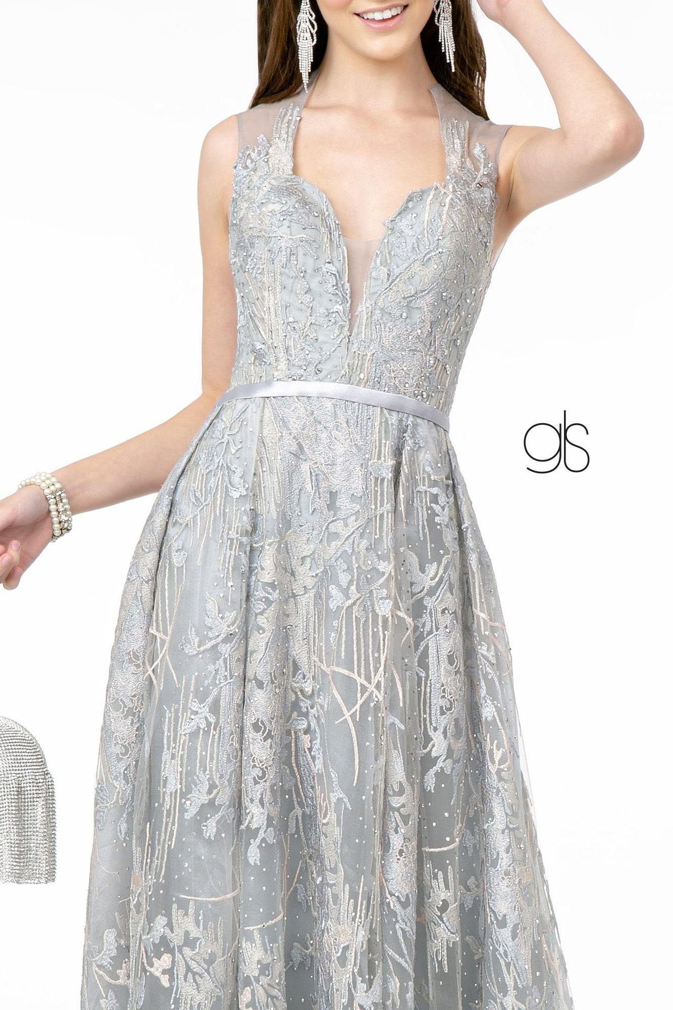 Lace Embellished A-Line Long Prom Dress - The Dress Outlet Elizabeth K