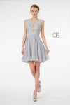 Lace Embellished Bodice Chiffon Short Dress - The Dress Outlet Elizabeth K