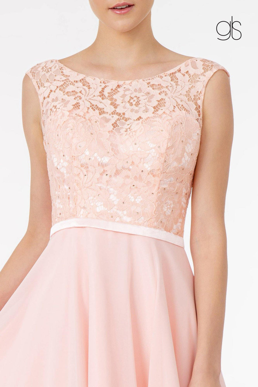 Lace Embellished Bodice Chiffon Short Dress - The Dress Outlet Elizabeth K