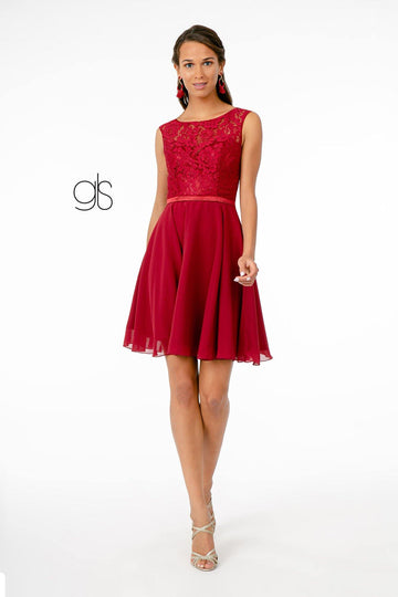 Juniors' Lace-Insert Chiffon Fit & Flare Dress