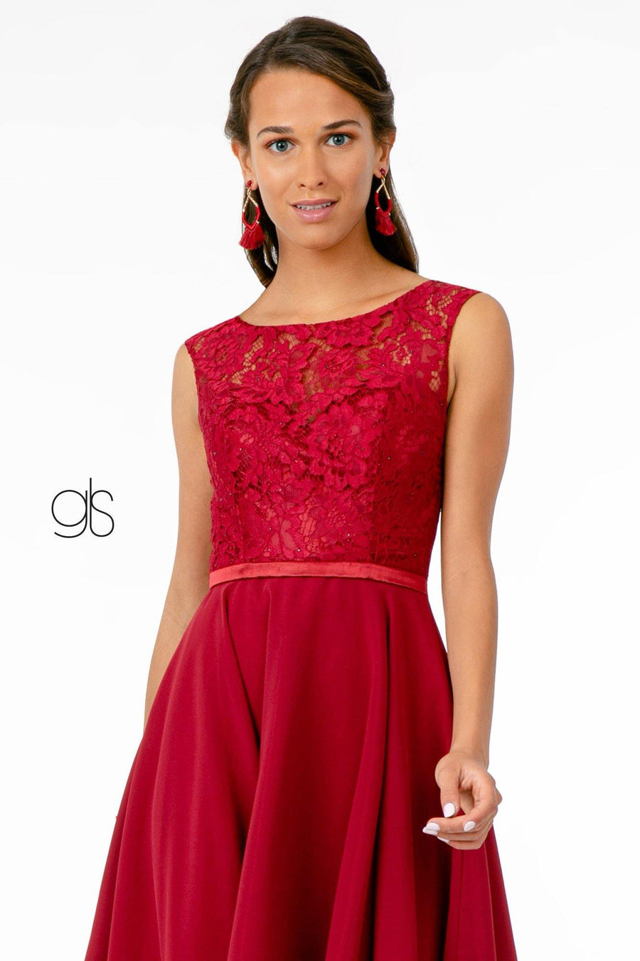 Lace Embellished Bodice Chiffon Short Dress - The Dress Outlet Elizabeth K