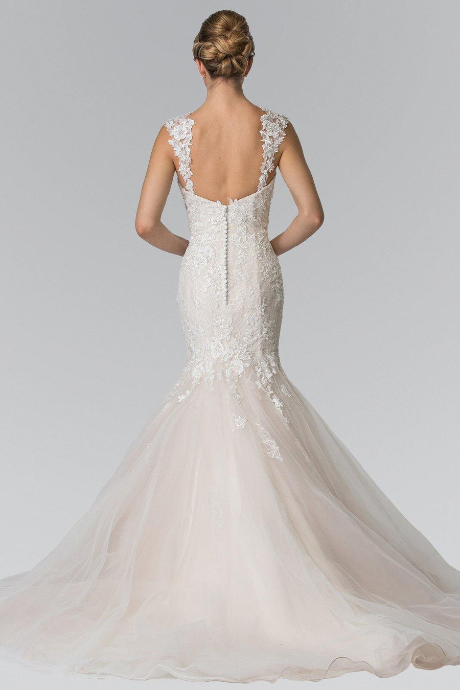 Lace Embellished Long Mermaid Style Wedding Dress - The Dress Outlet Elizabeth K