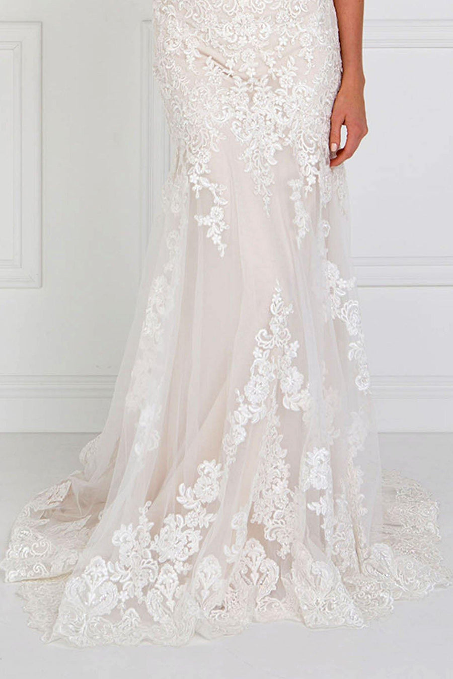 Lace V-Neck A-Line Long Wedding Dress - The Dress Outlet Elizabeth K