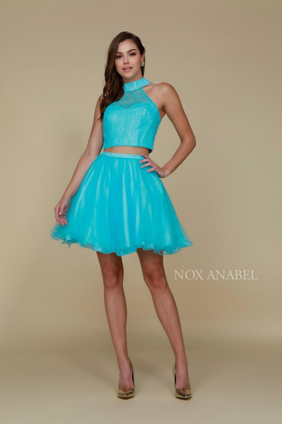 Laced Two Piece Sexy Homecoming Dress - The Dress Outlet Nox Anabel