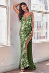 Prom Dresses Long Spaghetti Strap Fitted Paillette Prom Dress Sage