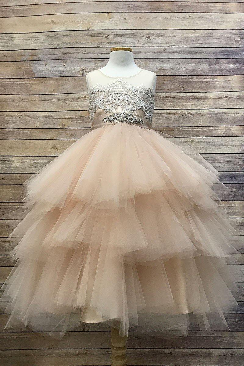 Layered Flower Girl Dress Sleeveless - The Dress Outlet Petite Adele