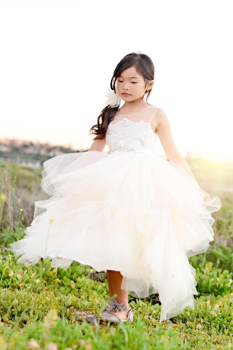 Layered Flower Girl Dress Sleeveless - The Dress Outlet Petite Adele