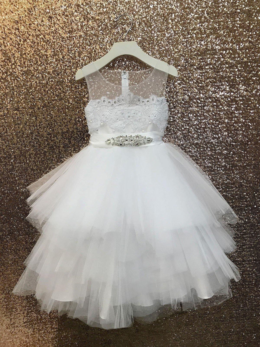 Layered Flower Girl Dress Sleeveless - The Dress Outlet Petite Adele