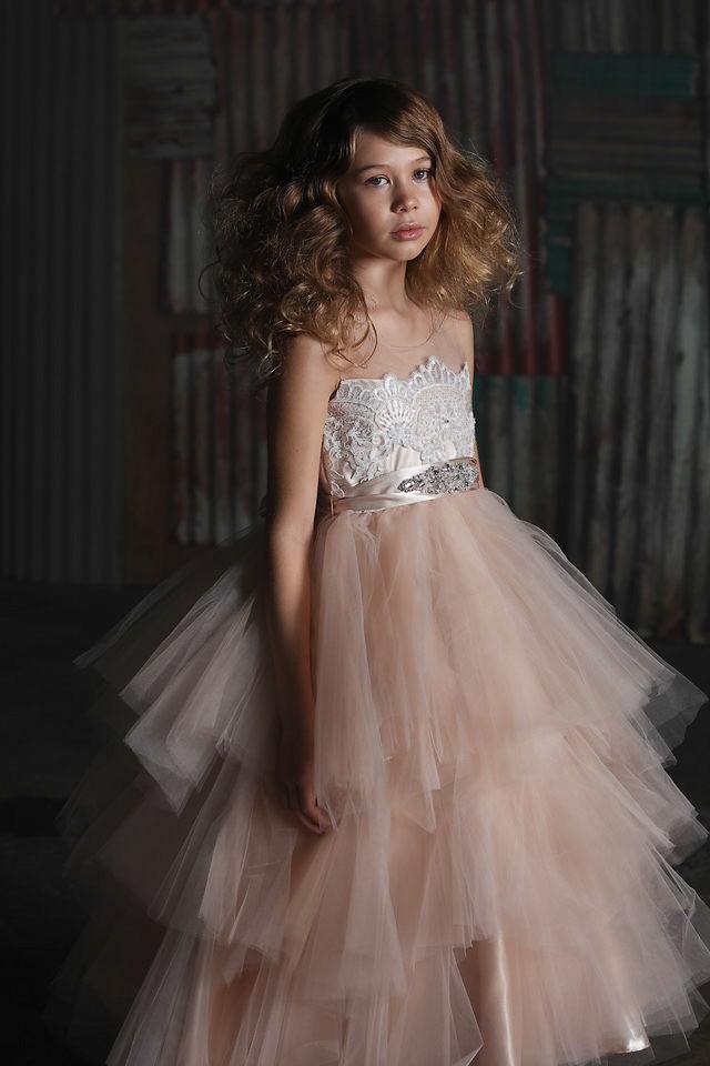 Layered Flower Girl Dress Sleeveless - The Dress Outlet Petite Adele