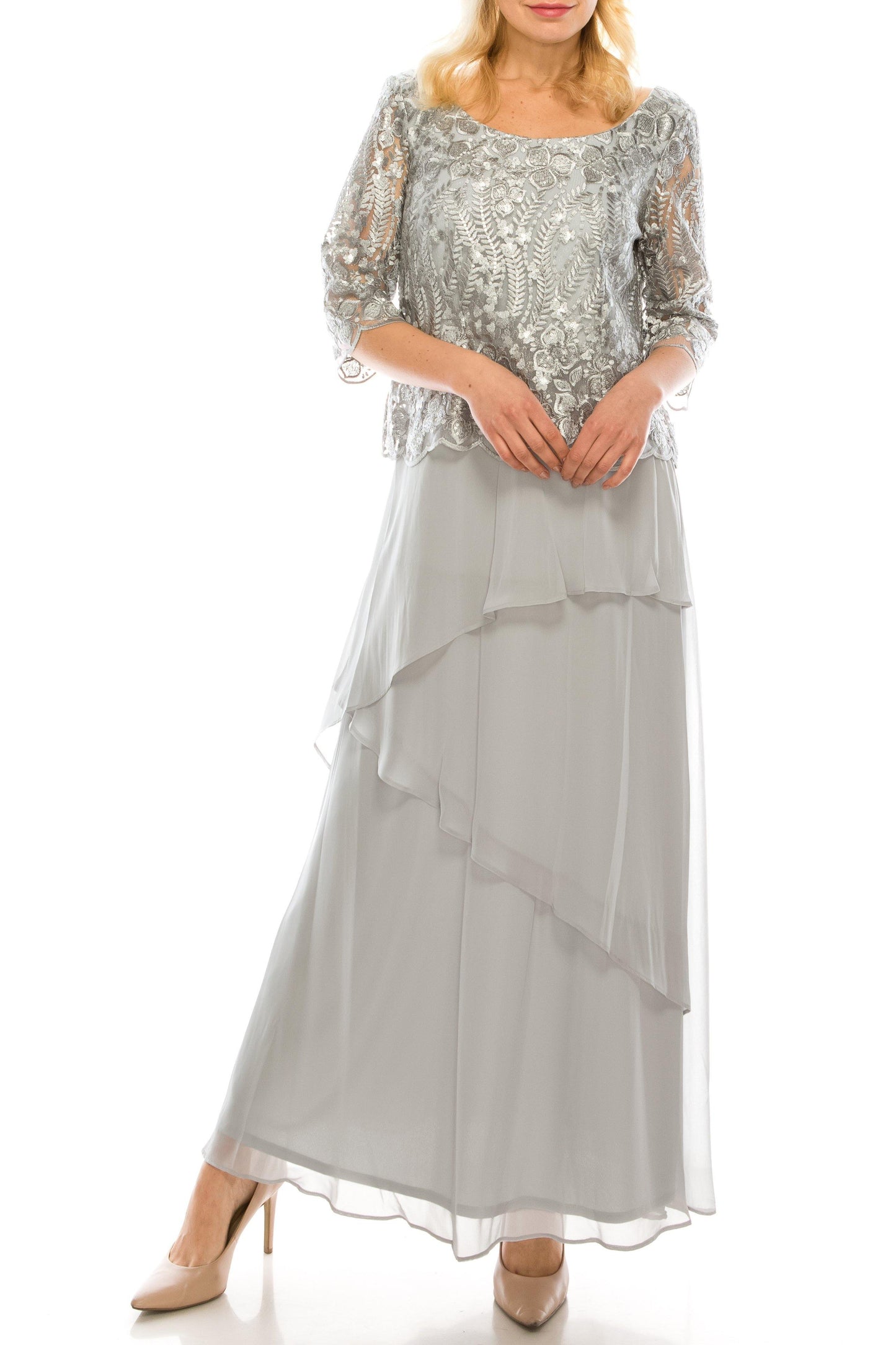 Le Bos Long Formal Mother of the Bride Chiffon Gown - The Dress Outlet