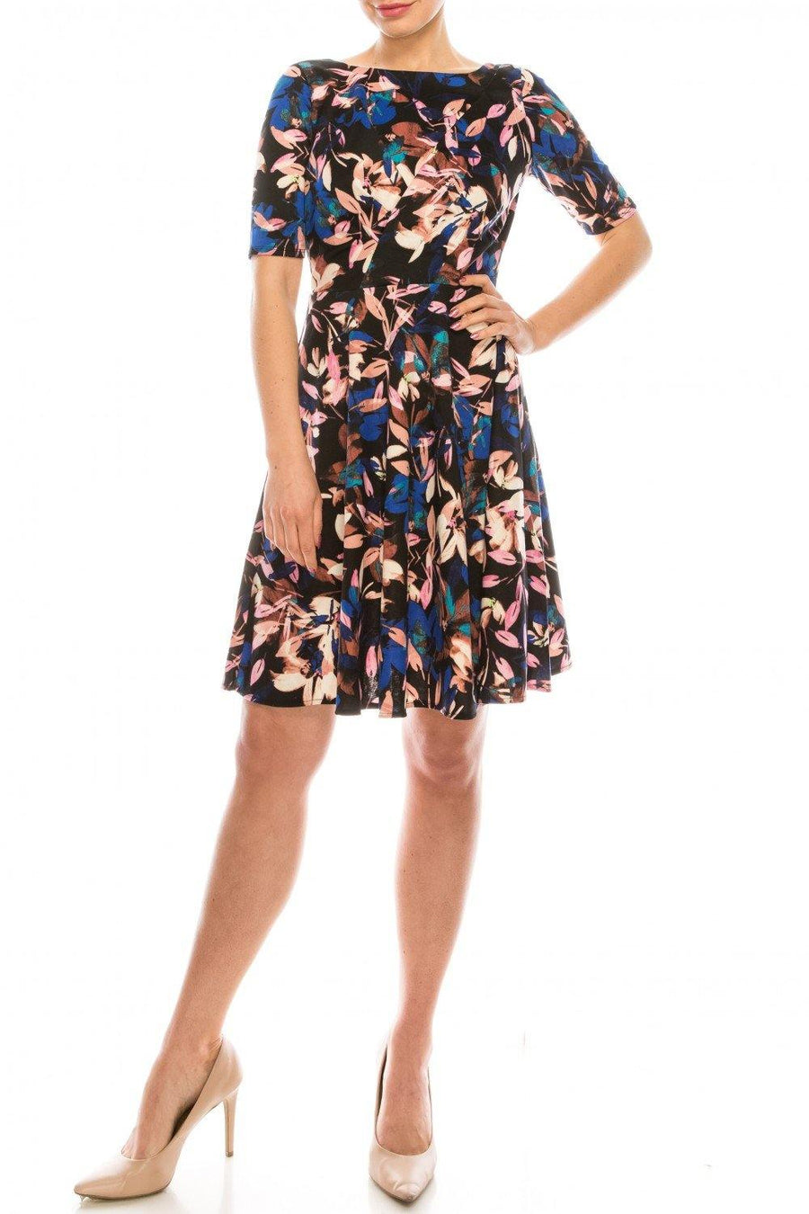 London Times Abstract Floral Printed A-Line Dress - The Dress Outlet