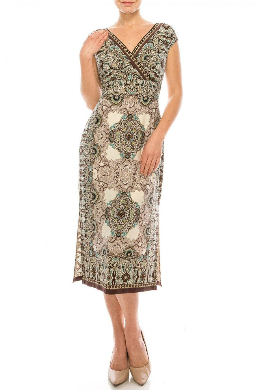 London Times Empire Waist Midi Dress - The Dress Outlet