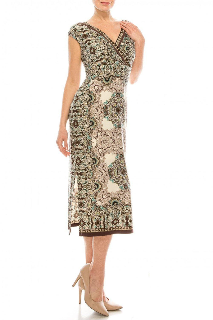 London Times Empire Waist Midi Dress - The Dress Outlet